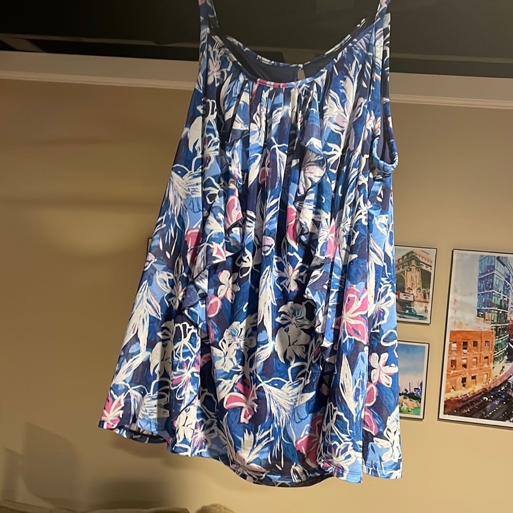 Lane Bryant Blue Floral Tank Blouse